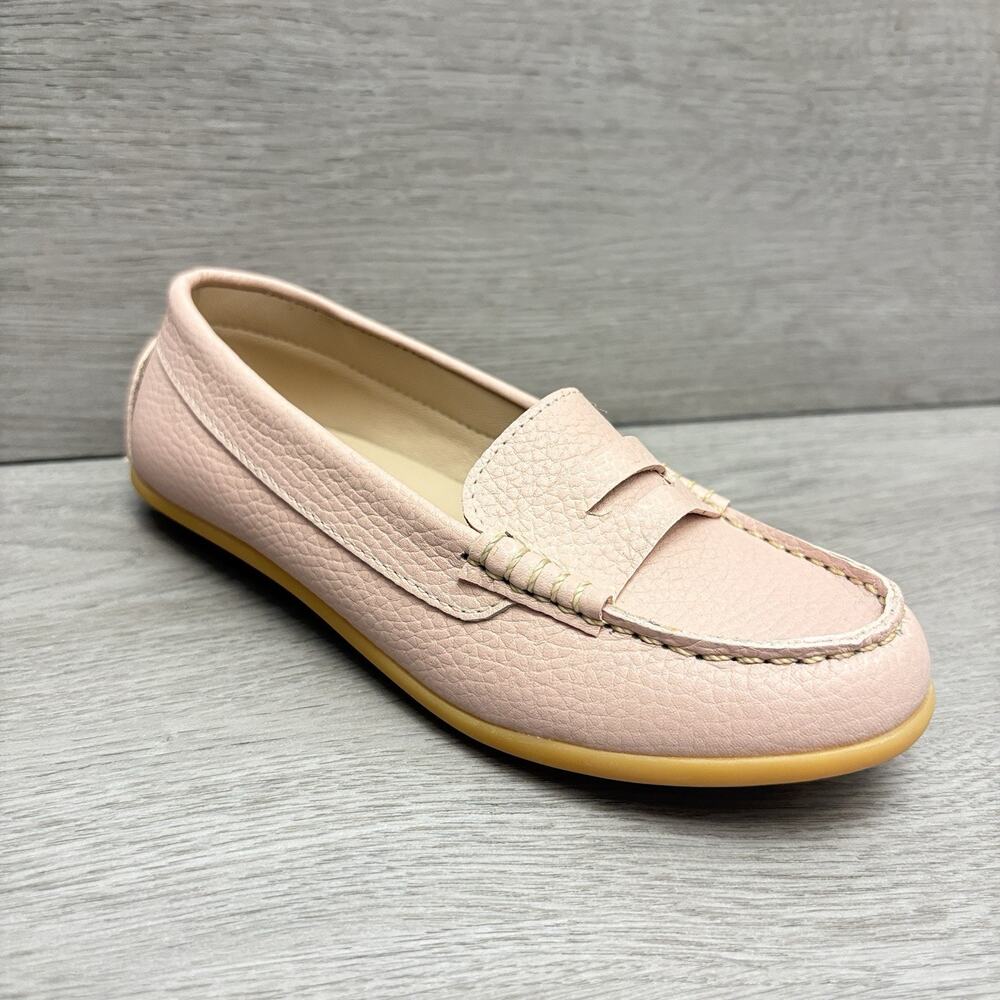 Elephantito Penny Loafers Pink Leather Slip On Driving Moccasin Shoe Size 1
